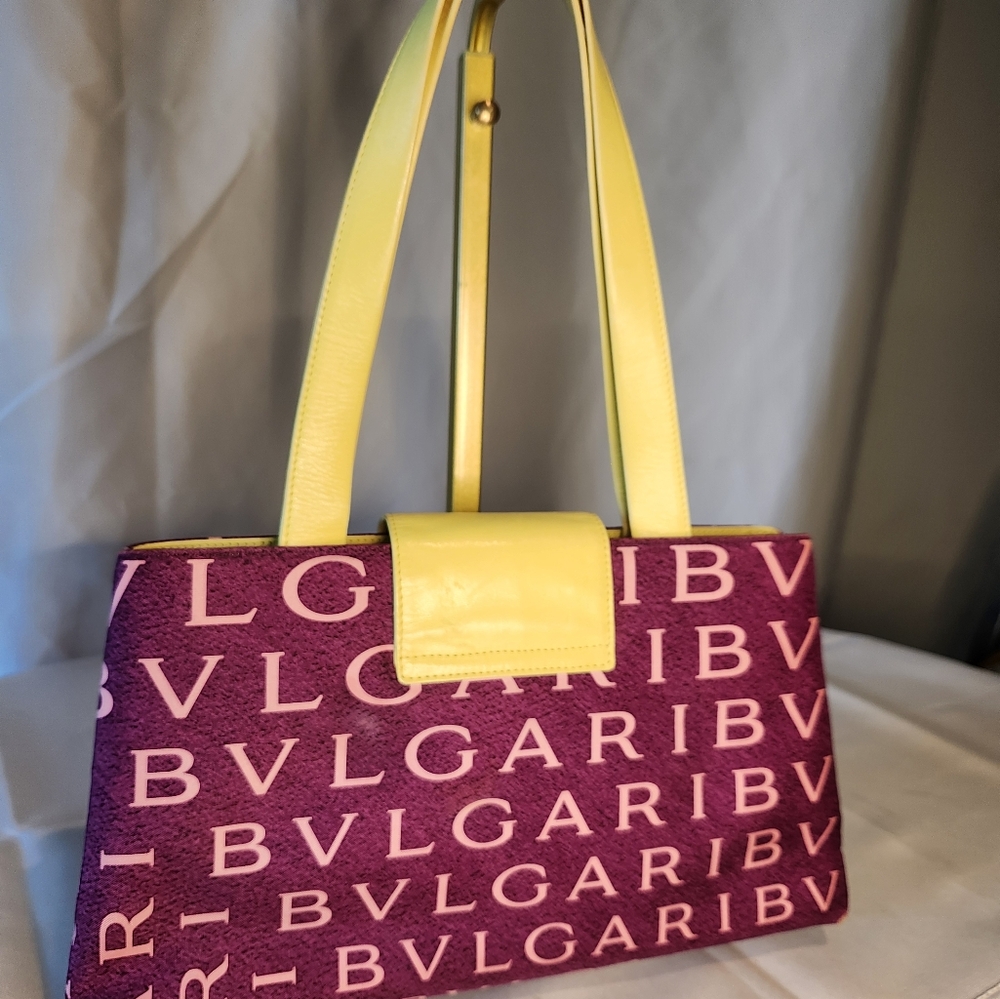 Bvlgari Logo Canvas & Leather Shoulder Bag Purple & Yellow Bulgari - Picture 5 of 16